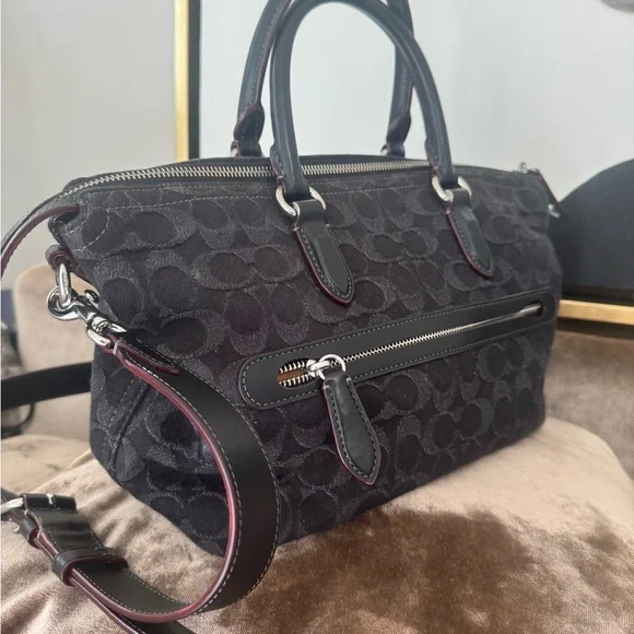 COACH Cara denim with Calfskin shoulder bag - Picture 5 of 12